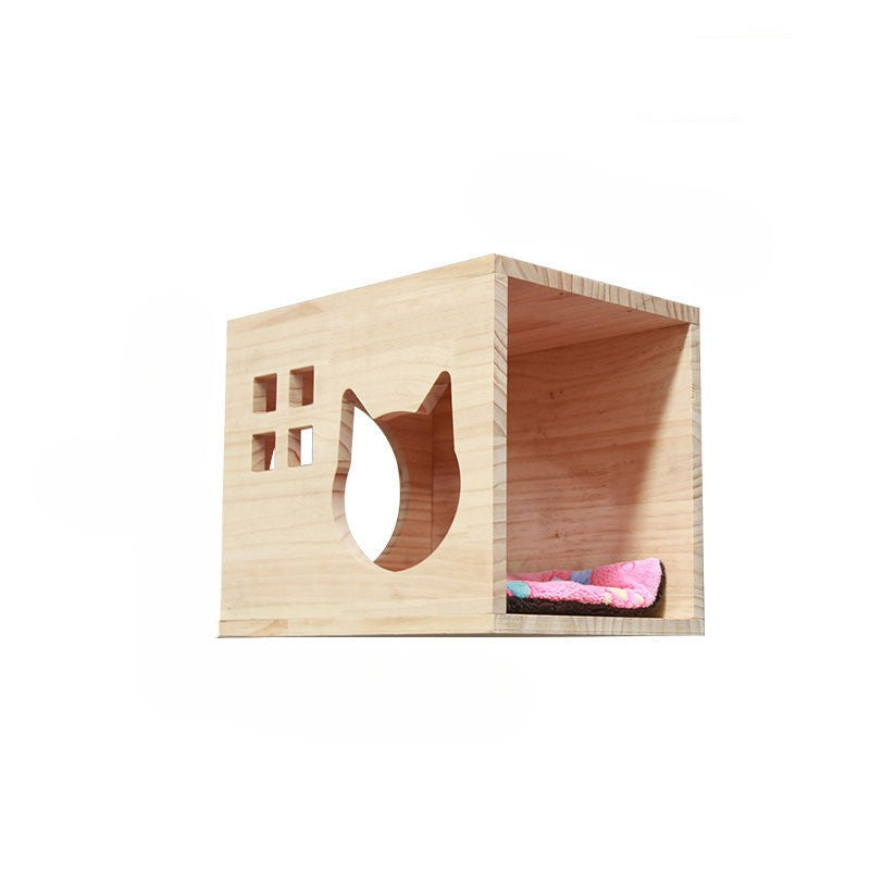 Vegghengt klatrevegg for katt med hengeplattform og stige