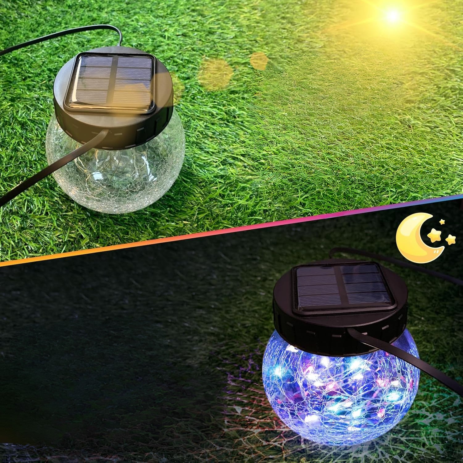 Hängende Solarleuchte — Eleganz aus crackled Glas