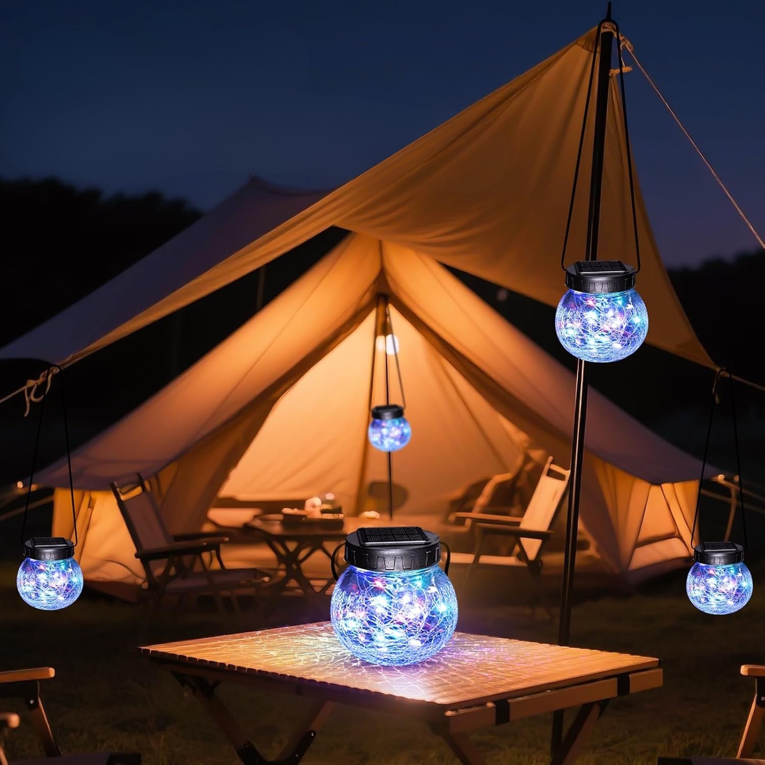 Hängende Solarleuchte — Eleganz aus crackled Glas