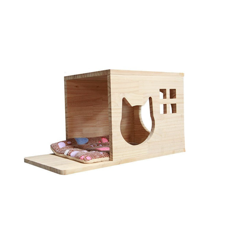 Vegghengt klatrevegg for katt med hengeplattform og stige