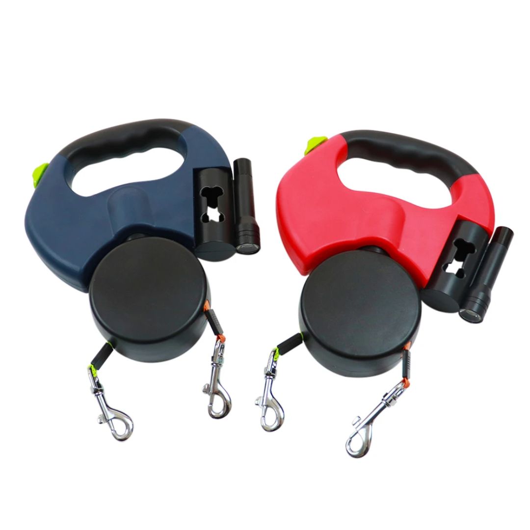 犬用の伸縮リード - LEDランプと袋ディスペンサー付き 