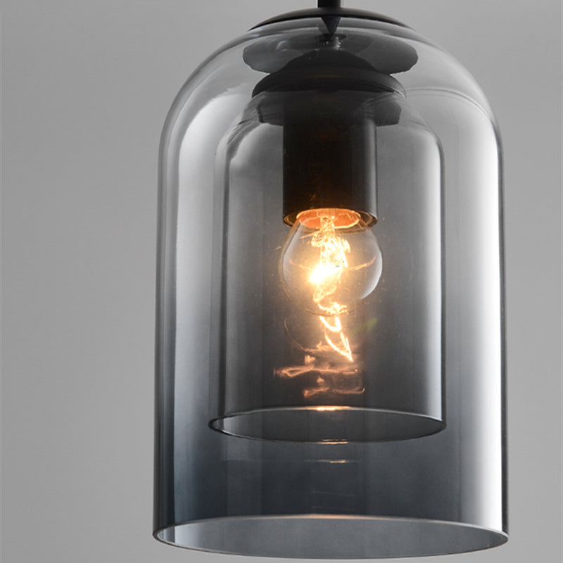 Szklana lampa wisząca w stylu vintage - podwójne metaliczne wykończenie