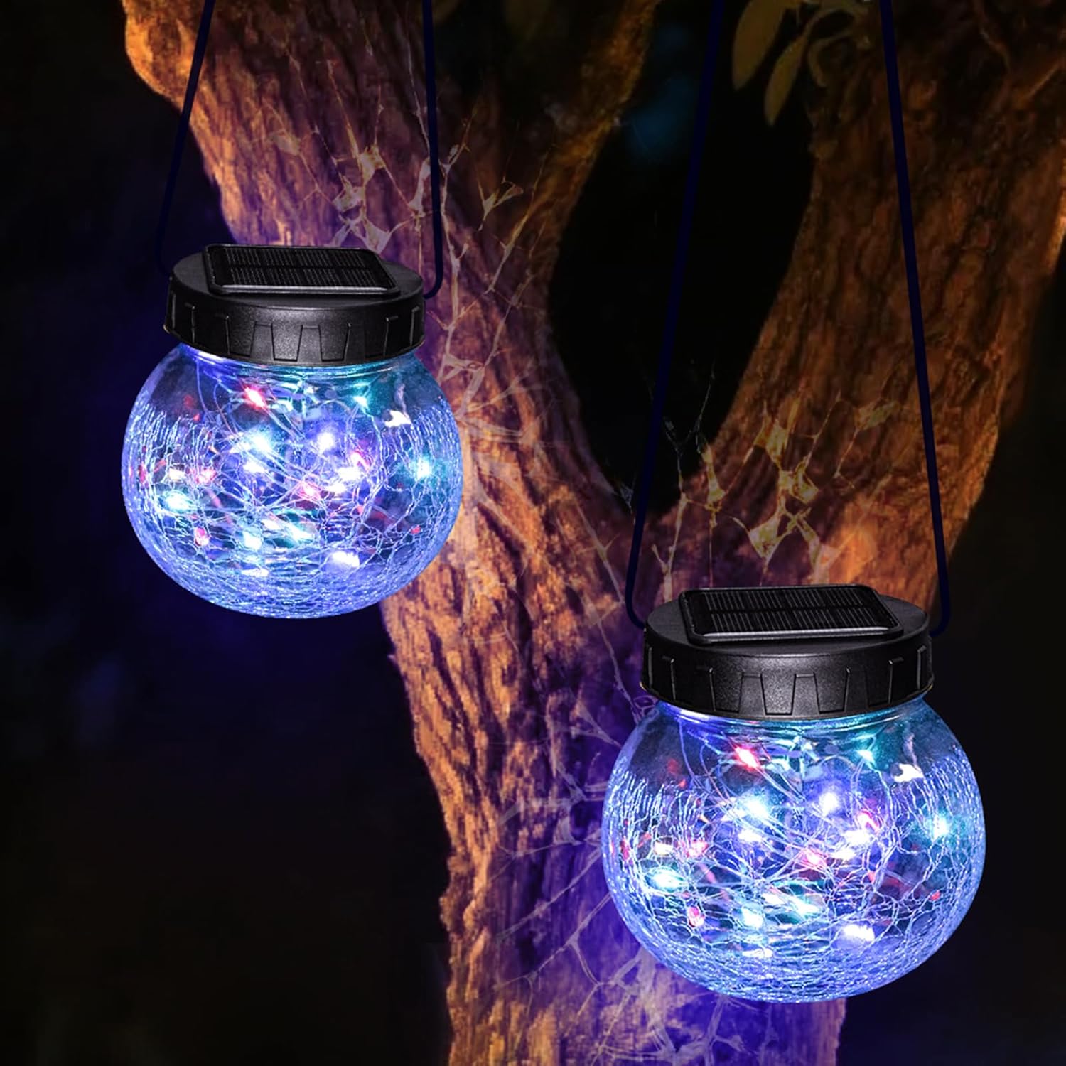 Hengende Solcellelampe — Eleganse i Sprukket Glass 