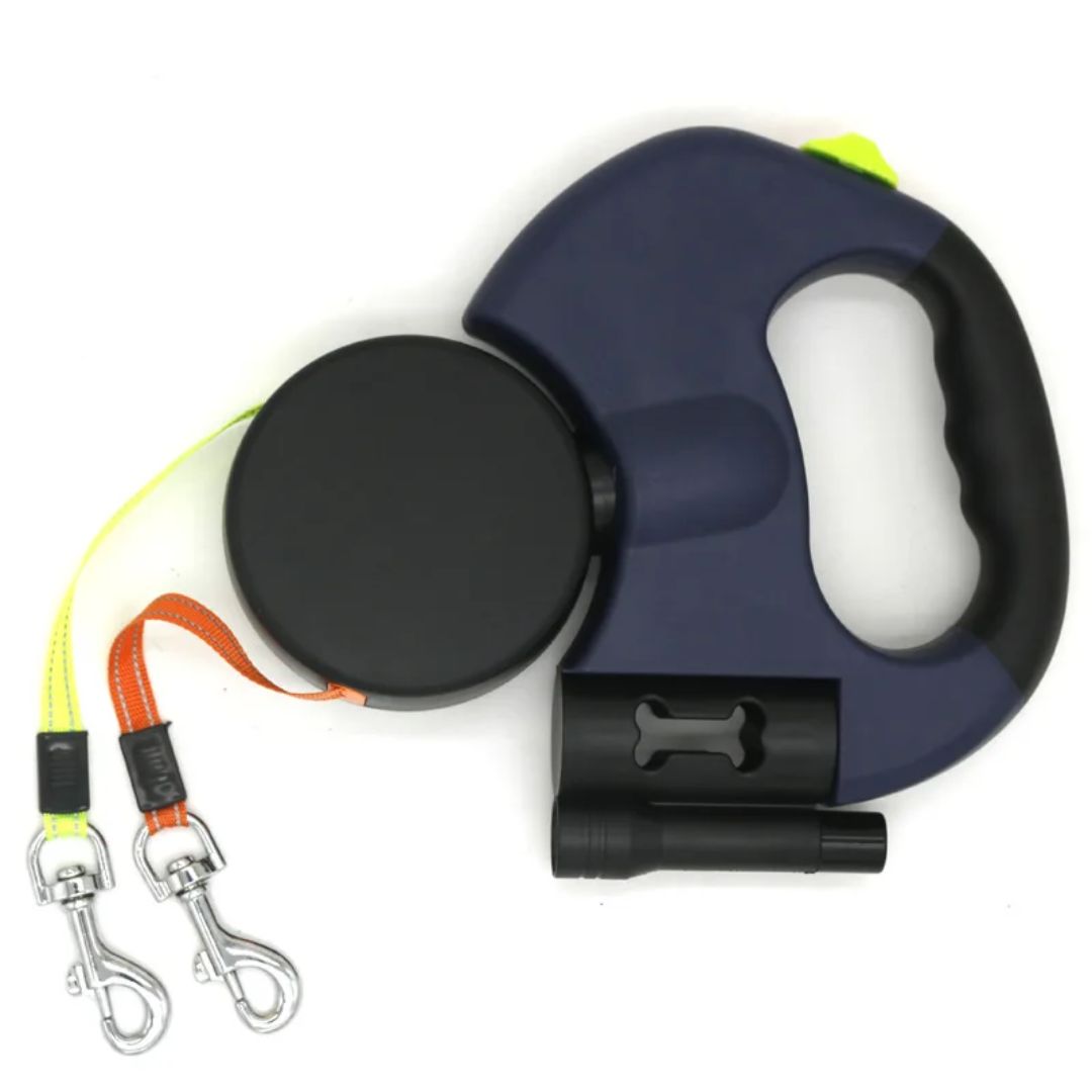 犬用の伸縮リード - LEDランプと袋ディスペンサー付き 