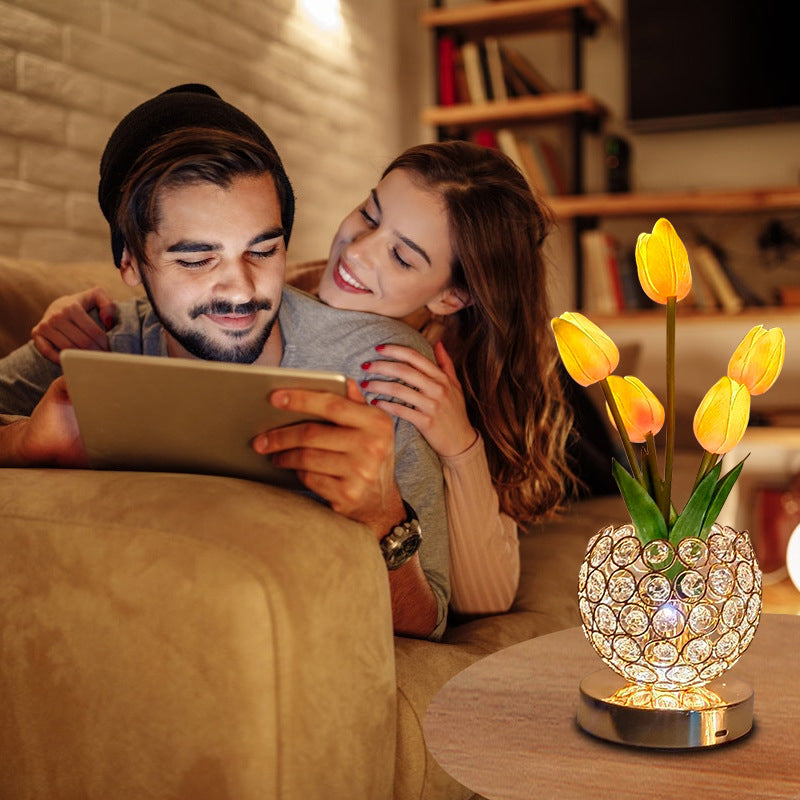 Lâmpada de Cabeceira Táctil – Brilho Cristalino Elegante 