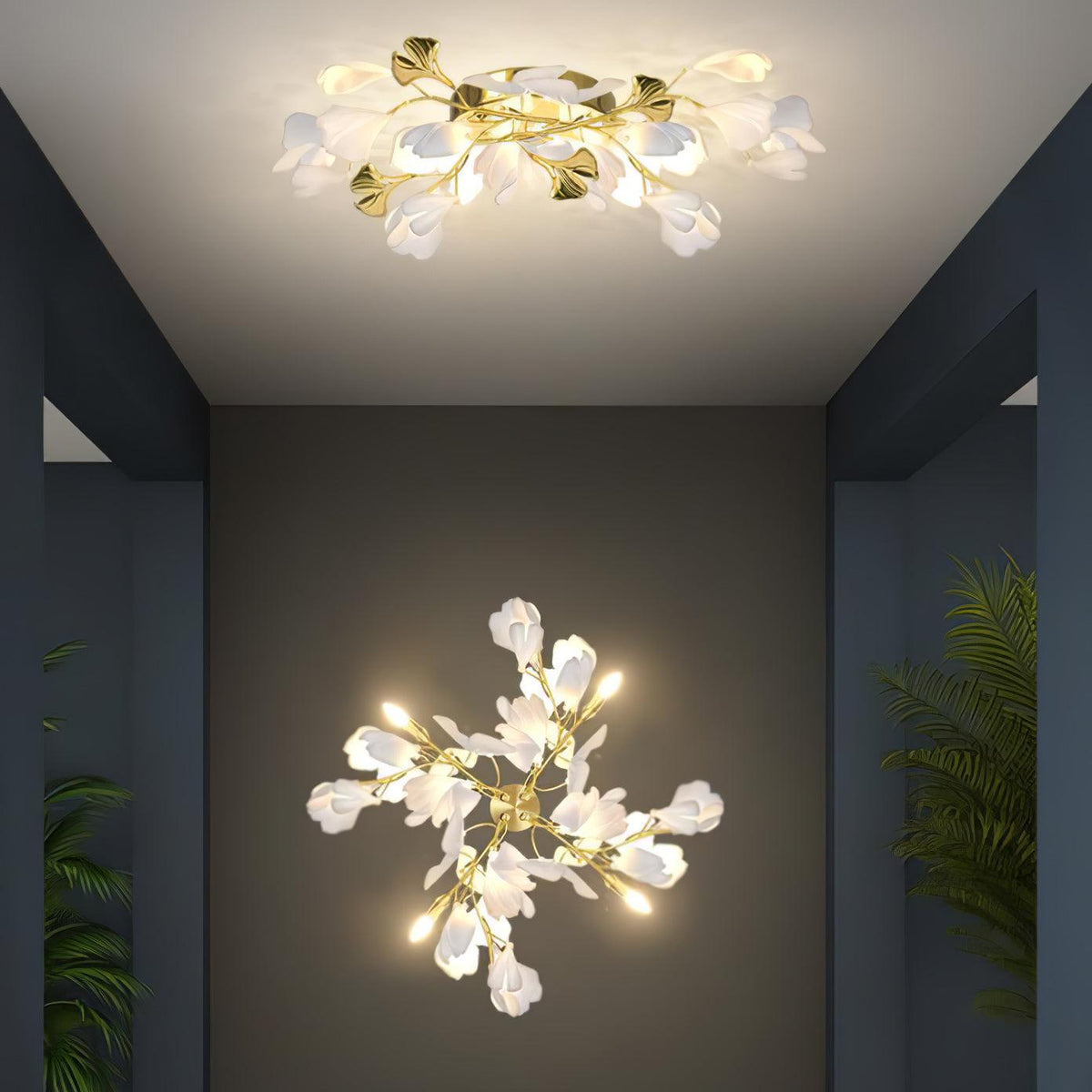 Blommig vägglampa - Gyllene elegans & Mjukt ljus