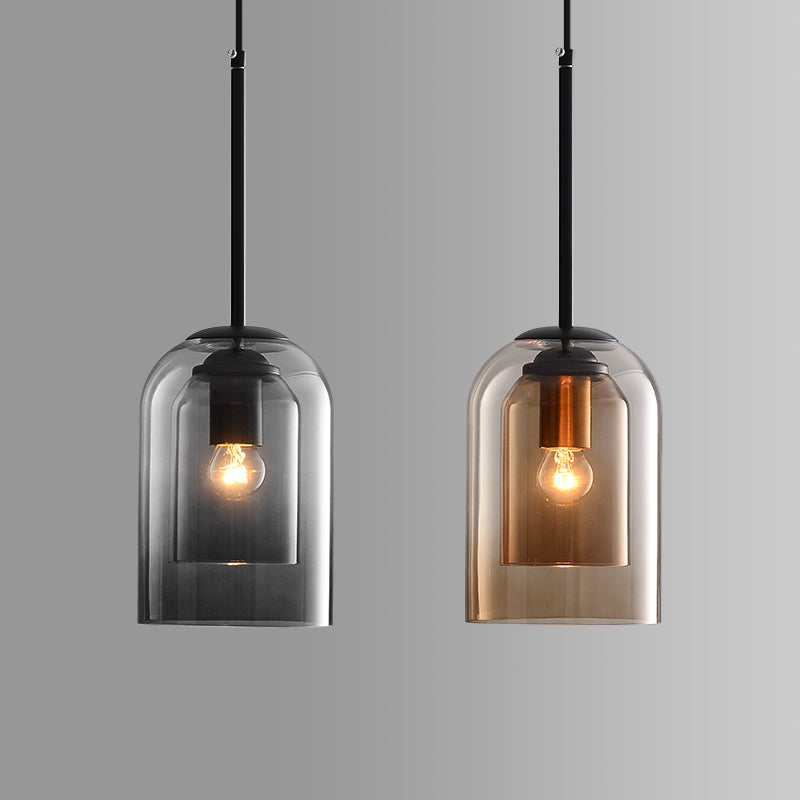 Szklana lampa wisząca w stylu vintage - podwójne metaliczne wykończenie